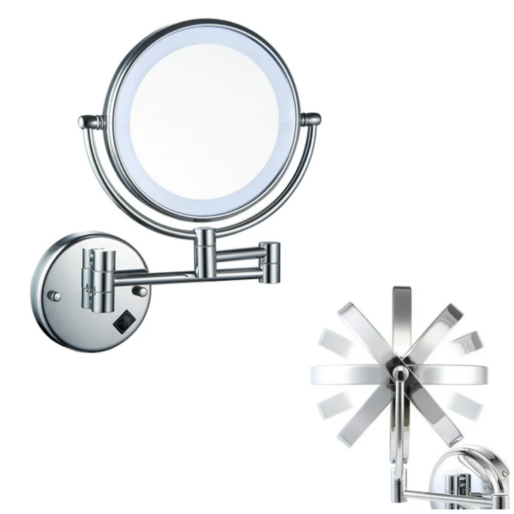 8 inch LED Light Wall Mount Extending Folding Double Side Makeup Mirror 3x 5x 7x Magnification Bath Shaving Mirror