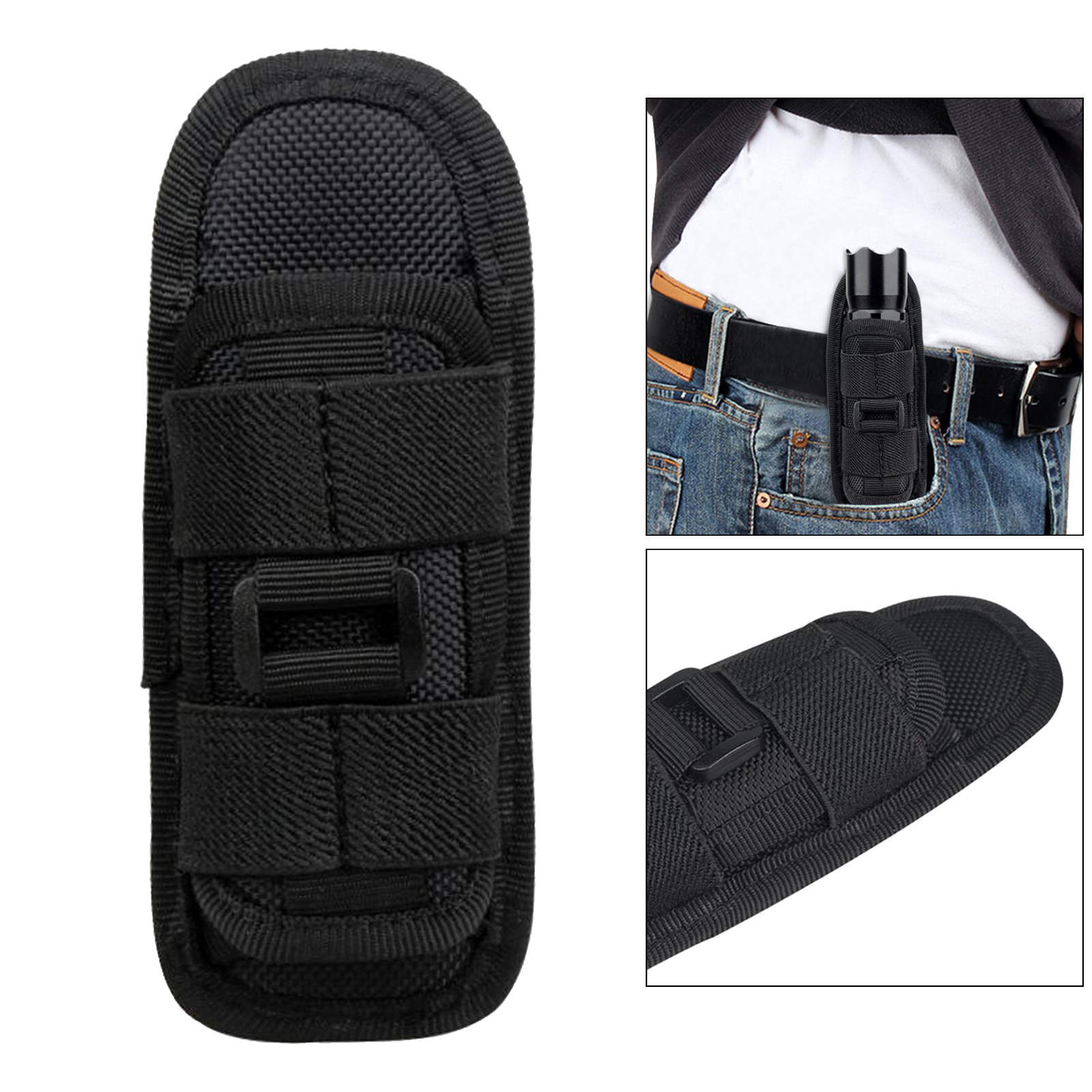 Black Police Security Flashlight Pouch Holster Holder with Belt Clip for Flash Light Outdoor Hunting Travel Climbing