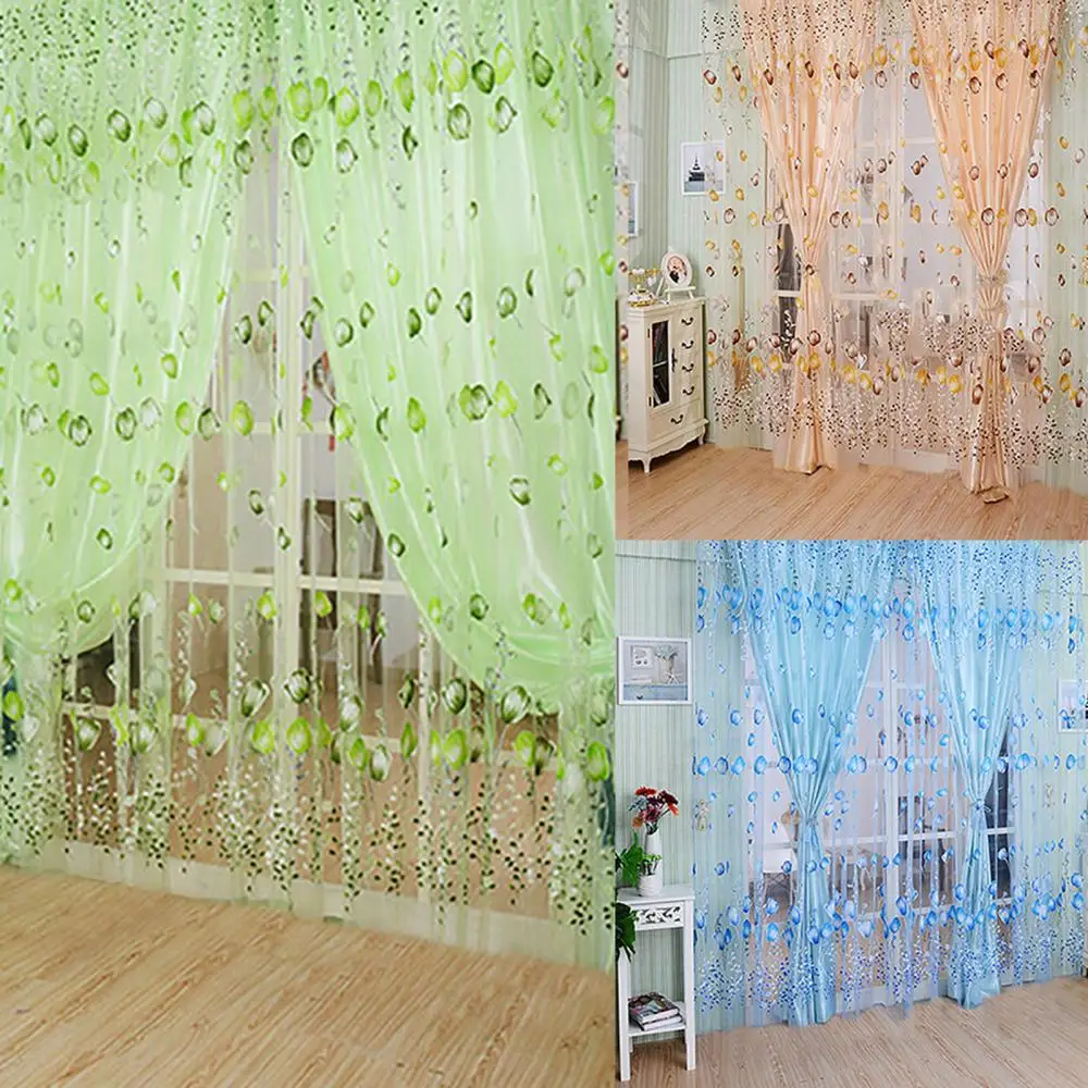 Modern Floral Tulle Voile Door-Window Curtain Drape Panel Sheer Scarf Valance 