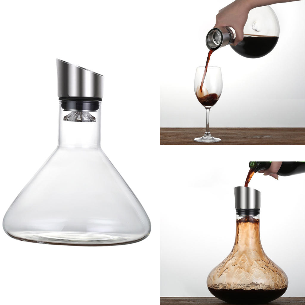Crystal Glass Wine Decanter with Aerator Household Large 56 oz Home Kitchen Entertaining Drinkware Tools Wine Breather Carafe