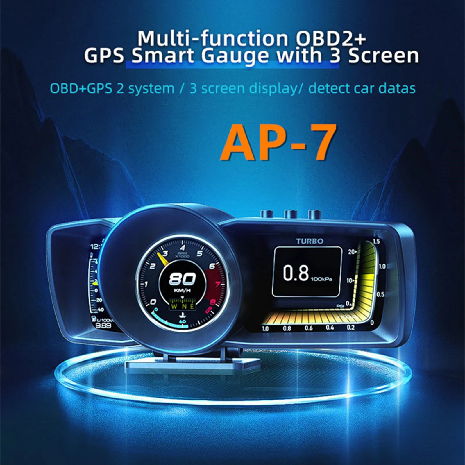 Car Head-Up Display OBD 2 GPS Interface Vehicle Speed MPH KM/h Engine RPM Oil Temperature Fuel Injext Ignition