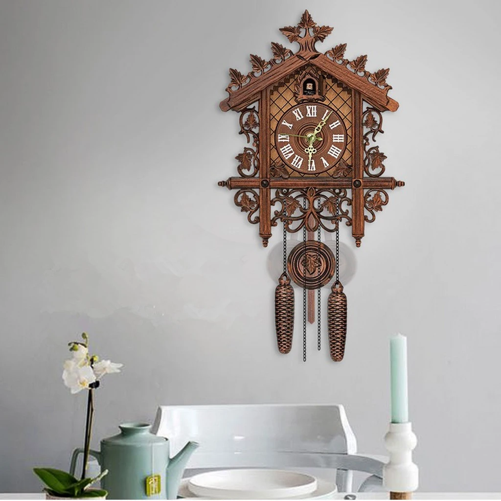 Vintage Wood Cuckoo Clock Wall Hanging Craft Clock For Home Restaurant Decoration Art Lounge