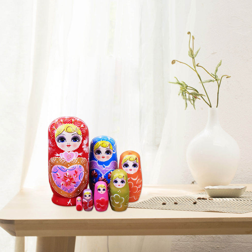 7 Pieces Girl Style Wooden Russian Nesting Dolls Kit Collectible Kids Matryoshka Toy