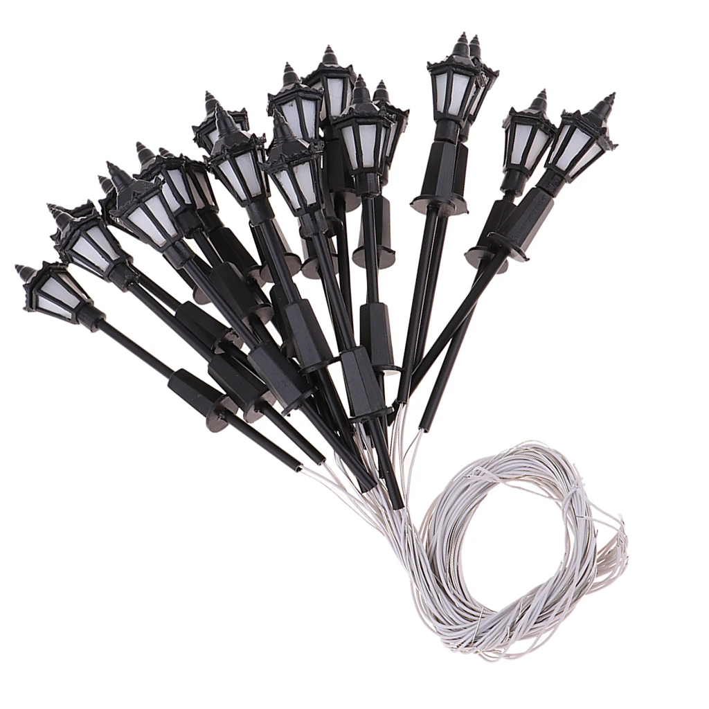 20pcs 1:150 Scale Outdoor Decorative Landscape Lights 3V White Light Simulation Mini Garden Street Lamp