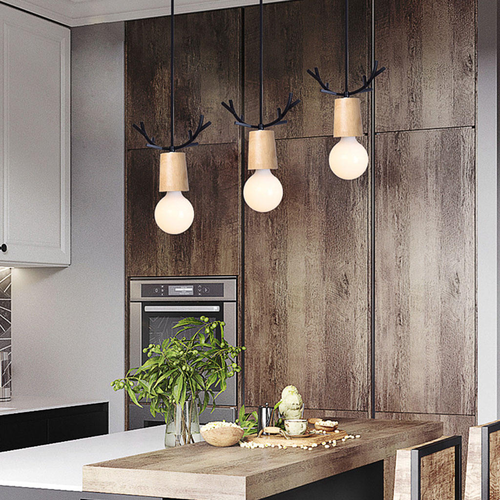 Nordic Style Wood Antler Chandelier / Wall Iron Pendant Lamp Sconce Dining Living Room Aisle Hotel