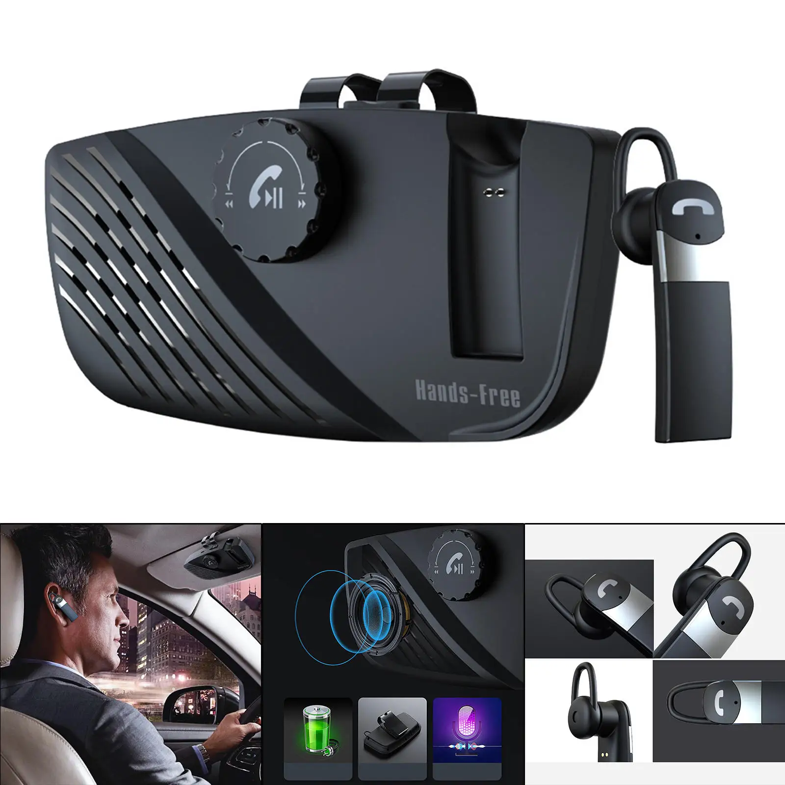 Car Bluetooth Speakerphone Portable In-Car Wireless Handsfree Talking Kit Hands Free Cell Phone Kit Speaker for Google Assistant