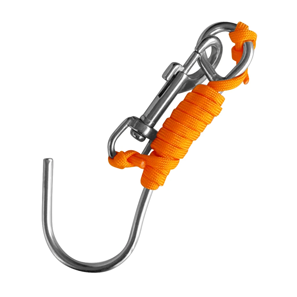 Scuba Diving Reef Drift Hook Stainless Steel Single Hook with Line and Clip for Current Dive Underwater Photography