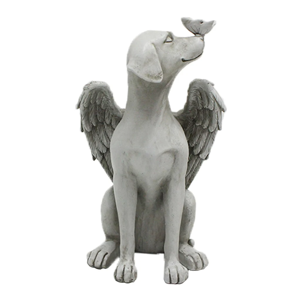 Angel Pet Statue Dog with Figurine Sculpture Outdoor Garden Decor