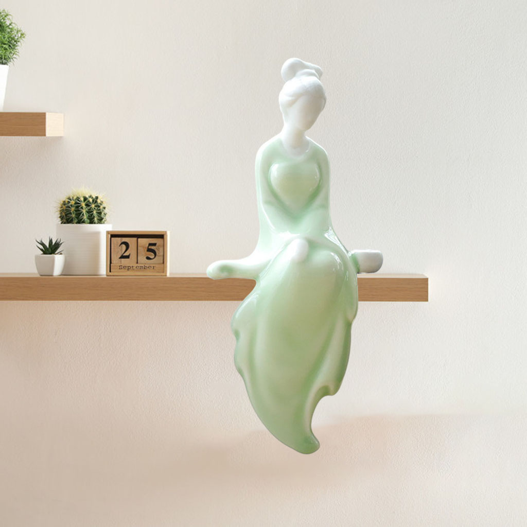Chinese Ceramic Girl Decor Pose Statue Sculpture, Lovely Bookshelf home decor Accents Modern Decorative Figurine Garden Art