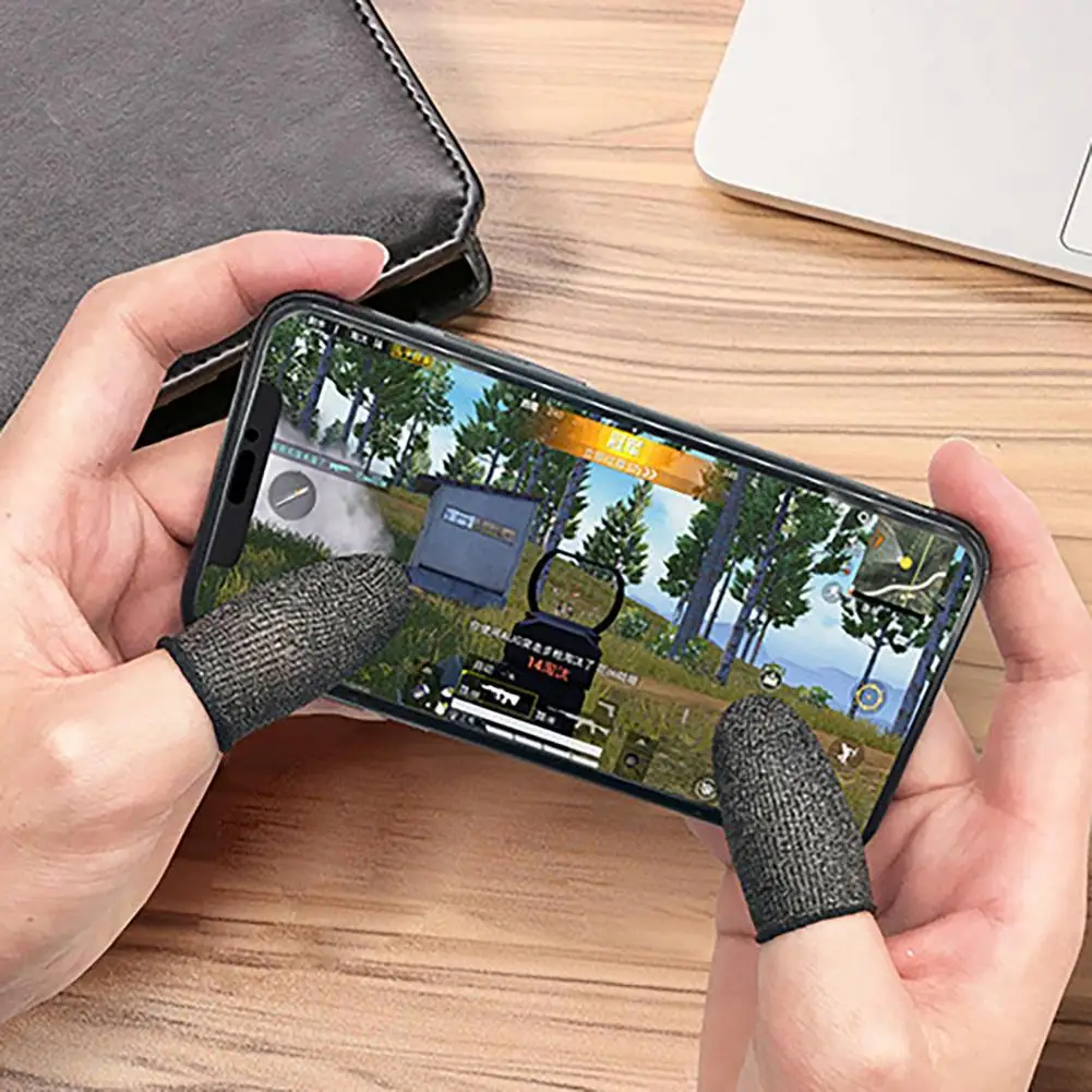 2pc Finger Sleeves Game Glass Silver Fiber Thumb PUBG Gaming Touch Screen  Gloves