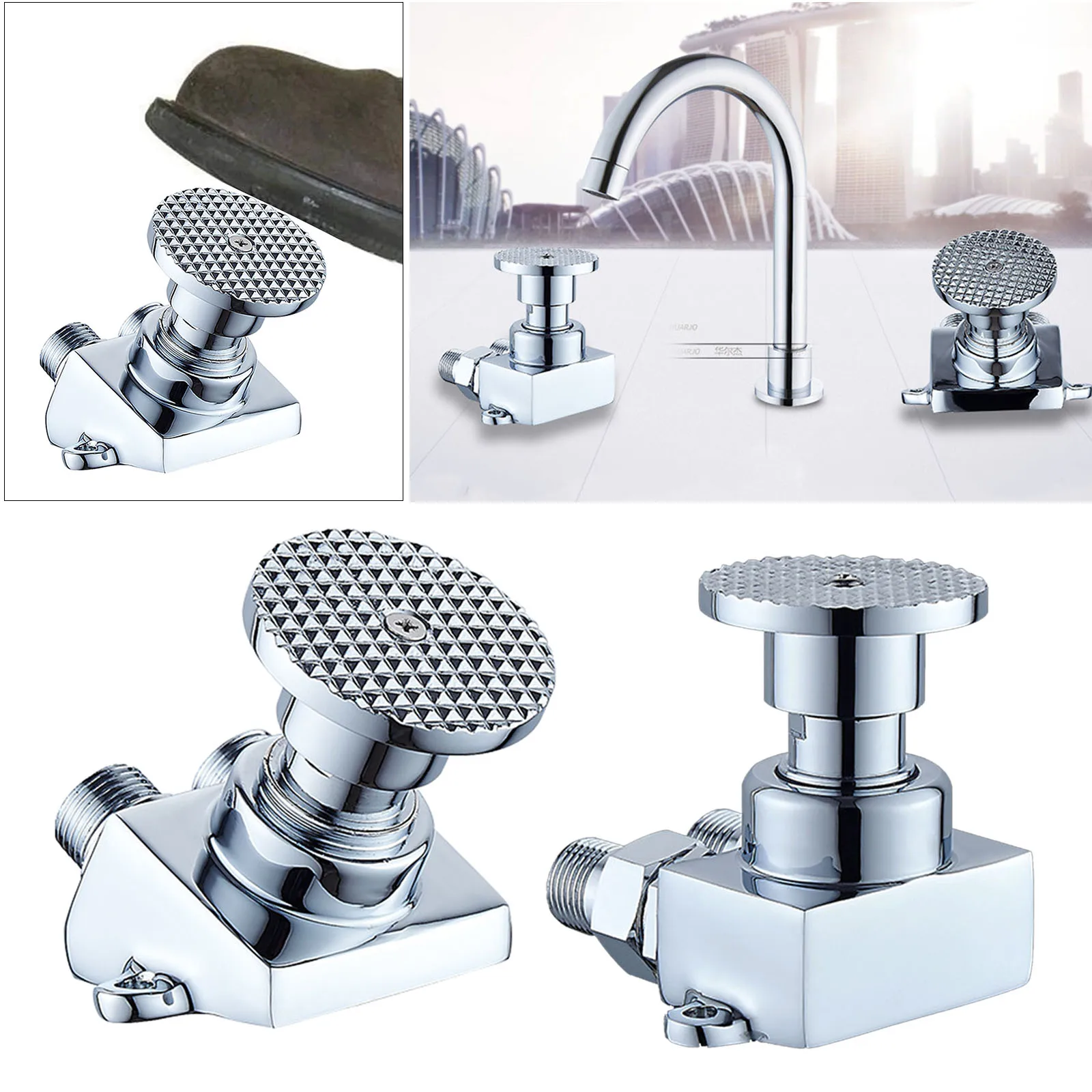 Floor Mount Foot Pedal Valve Brass Basin Sink Faucet Tap Pedal Water Faucets