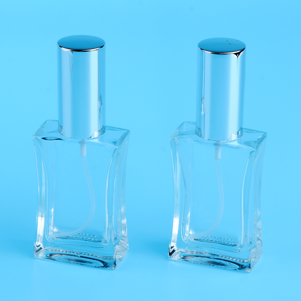 2PCS 50ml Clear Refillable Perfume Bottles, Portable Square Empty Glass Perfume