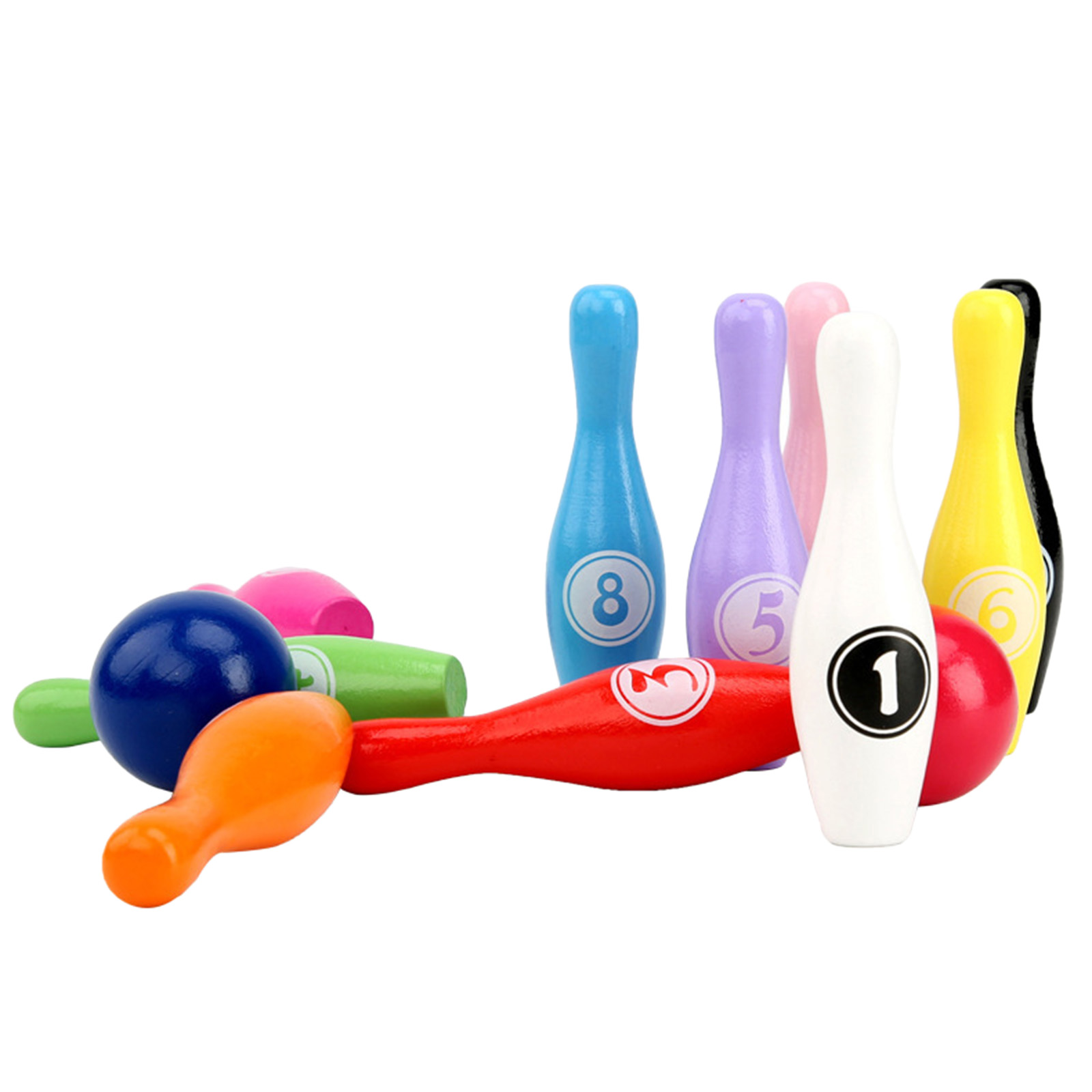 Wooden Bowling Set 10 Pins 2 Balls Education Develop Sports Motor Skill Game Toys for Boys Girls 3 4 5 Years Olds
