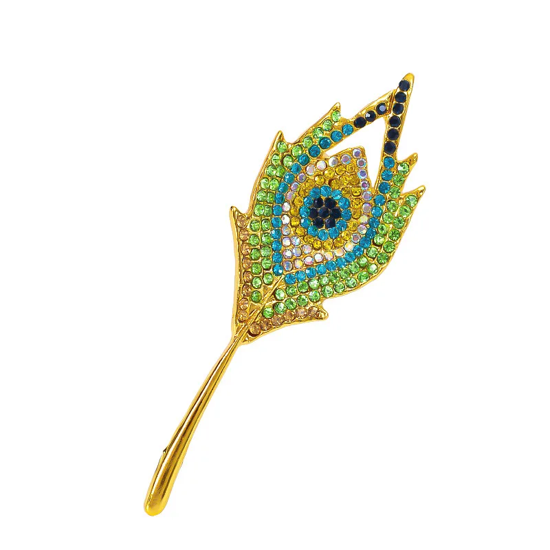 Elegant 4.33 Rhinestone Crystal Peacock Feather Brooch Pin Pendant BZ5038 