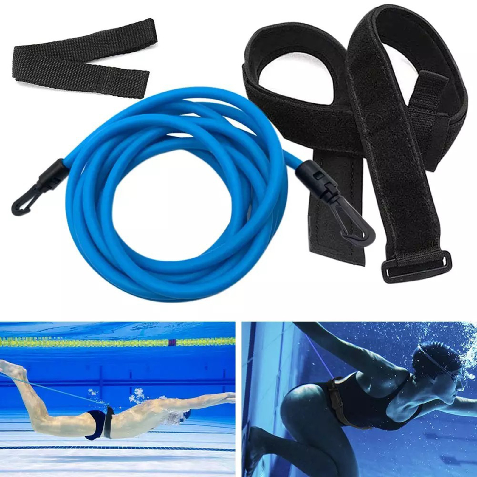 4 Meters Swimming Resistance Belt Swim Tether Bungee Cord Trainer Harness
