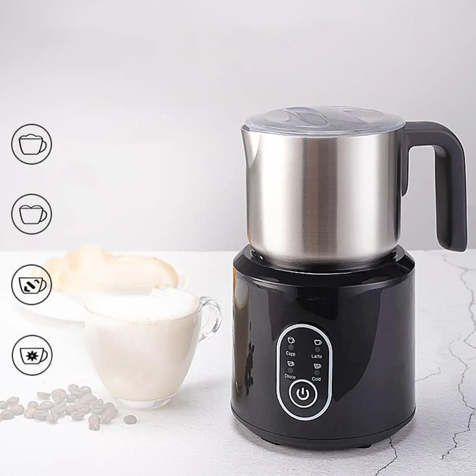 700ml Milk Frother, Detachable Dishwasher Safe Stainless Steel Black Electric Foam Machine for Cappuccinos Hot Chocolate Kitchen