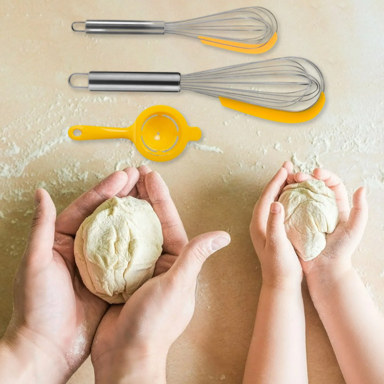 Pack of 3 Egg Beater Egg Blender Hand Mixer Non-Slip Handle Mixing Evenly Built-in Scraper Manual Whisk for Kitchen Home