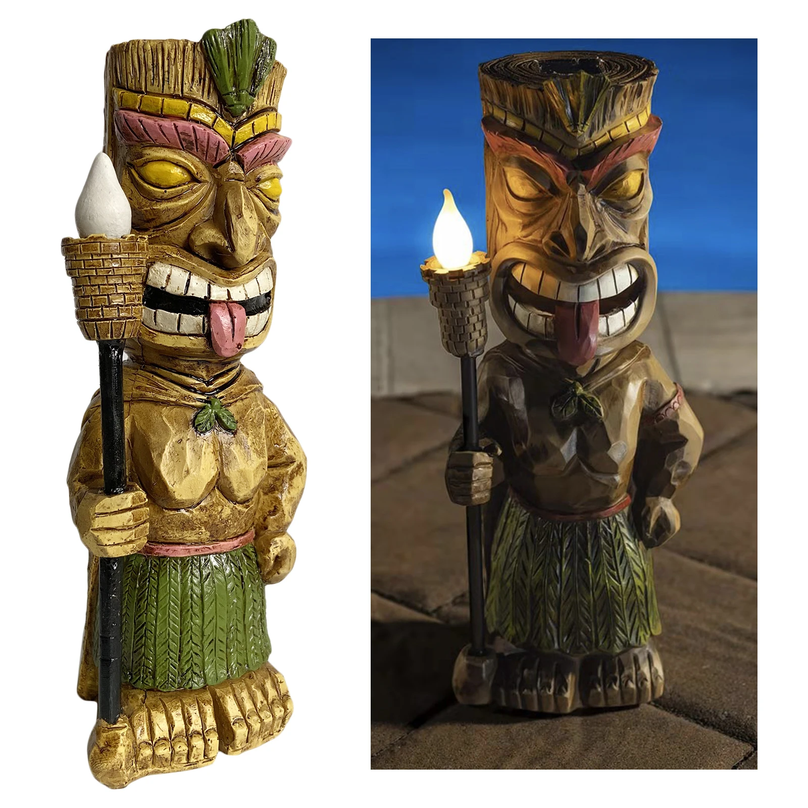 Tiki Solar Powered LED Decor Garden Light Maya Totem Figurine Ornaments