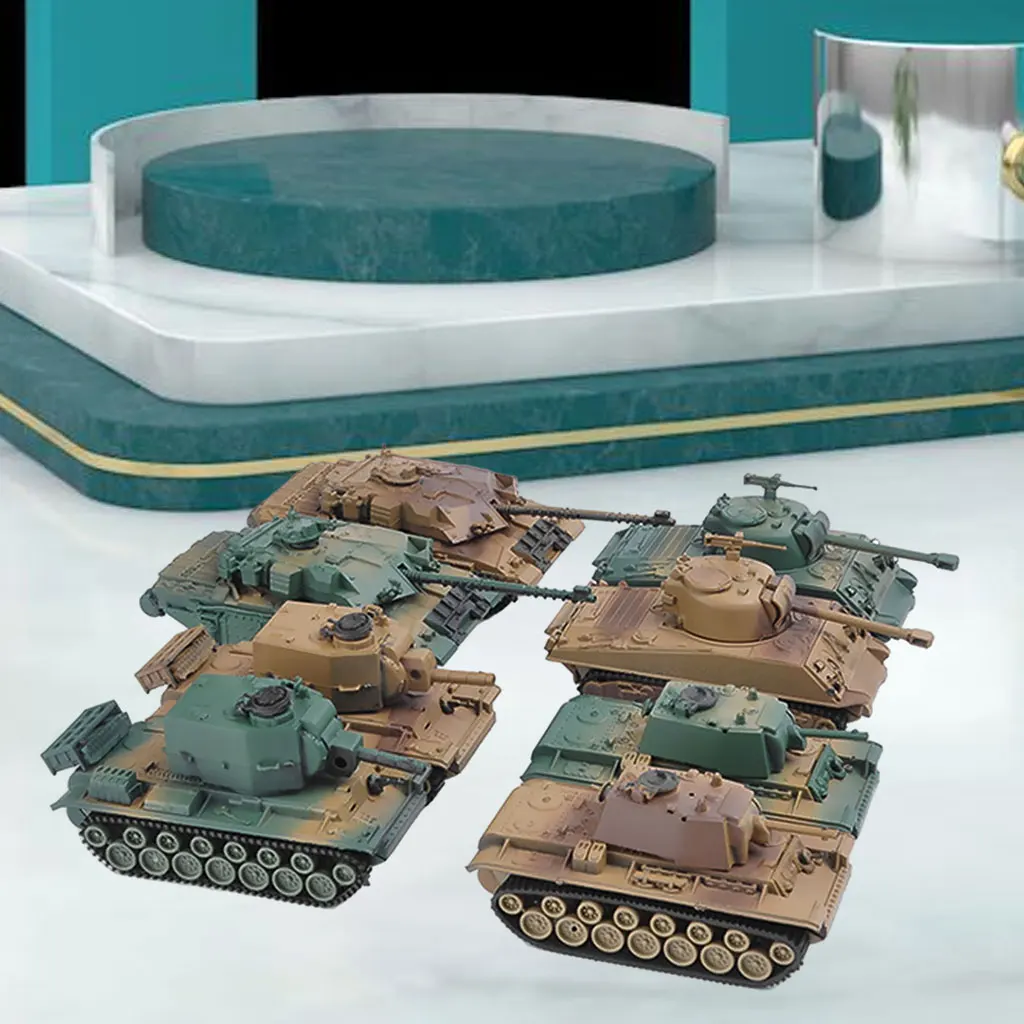 Set of 8 1:72 Assemble Tank Kits Model Sand Table for Tabletop Men Gifts