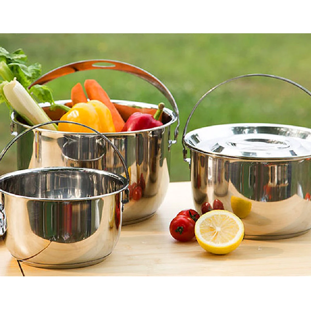 Kitchen Outdoor Cooking Camp  Pan Cookware Cast Stainless Steel Pot 3 Sizes Choose