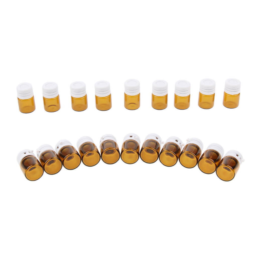20 Pcs Portable Amber Mini Glass Bottles Sample Vial Small Essential Oil Bottles Travel Must Refillable 1ml/2ml