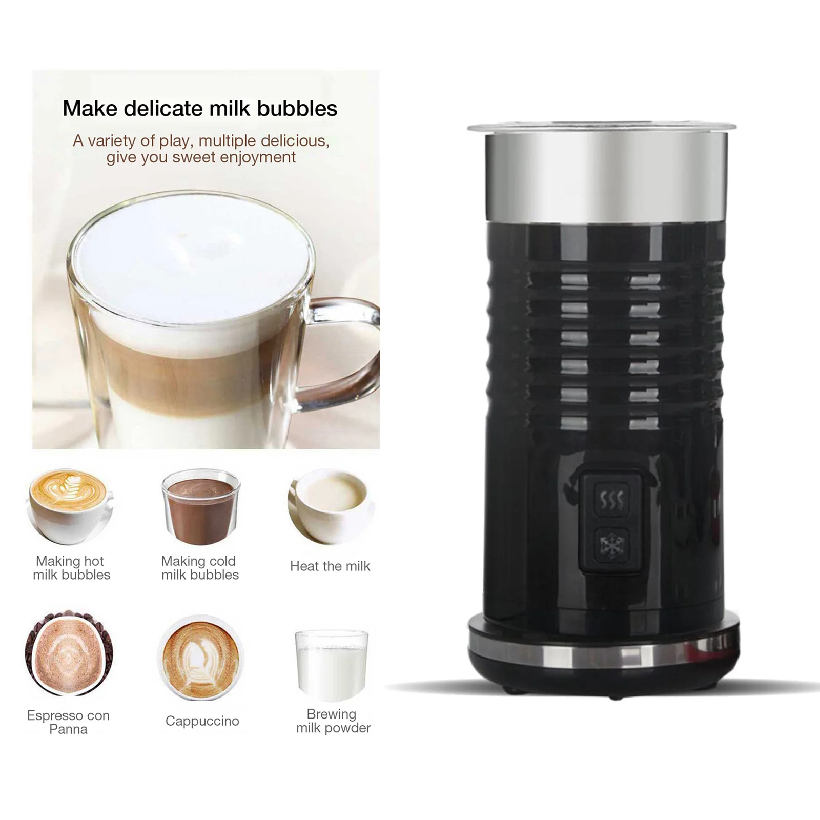 Stainless Steel Electric Milk Frother Hot Cold Foam Maker Milk Warmer for Latte Art EU Plug 2021 New