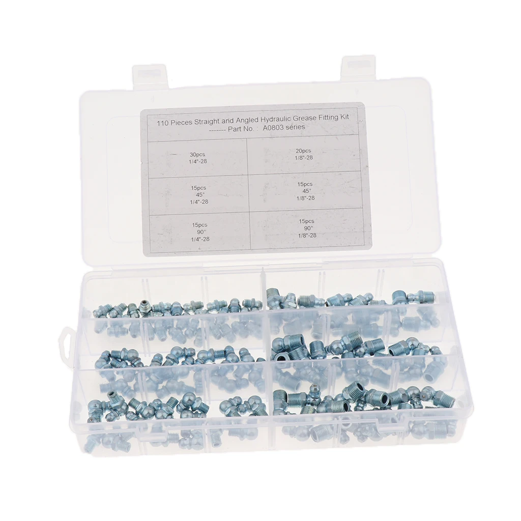METRIC HYDRAULIC ZERK FITTINGS ATTACHMENT ASSORTMENT KIT SET FOR ZIRK GREASE 