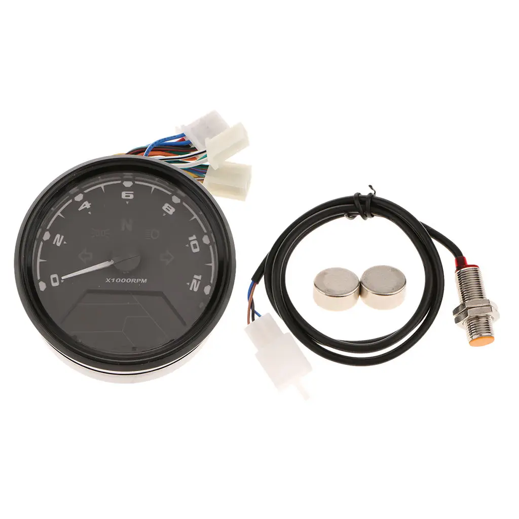 LCD Odometer Speedometer Tachometer For 2 4 Cylinder Motorcycle 12000RPM