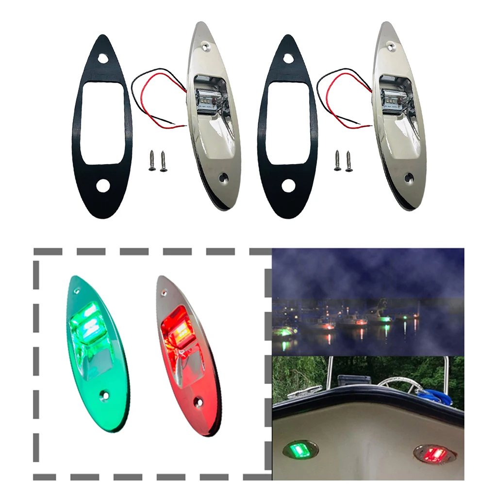 2 Pieces Marine Boat RV Side Navigation Tear Light Red Green LED Flush Mount