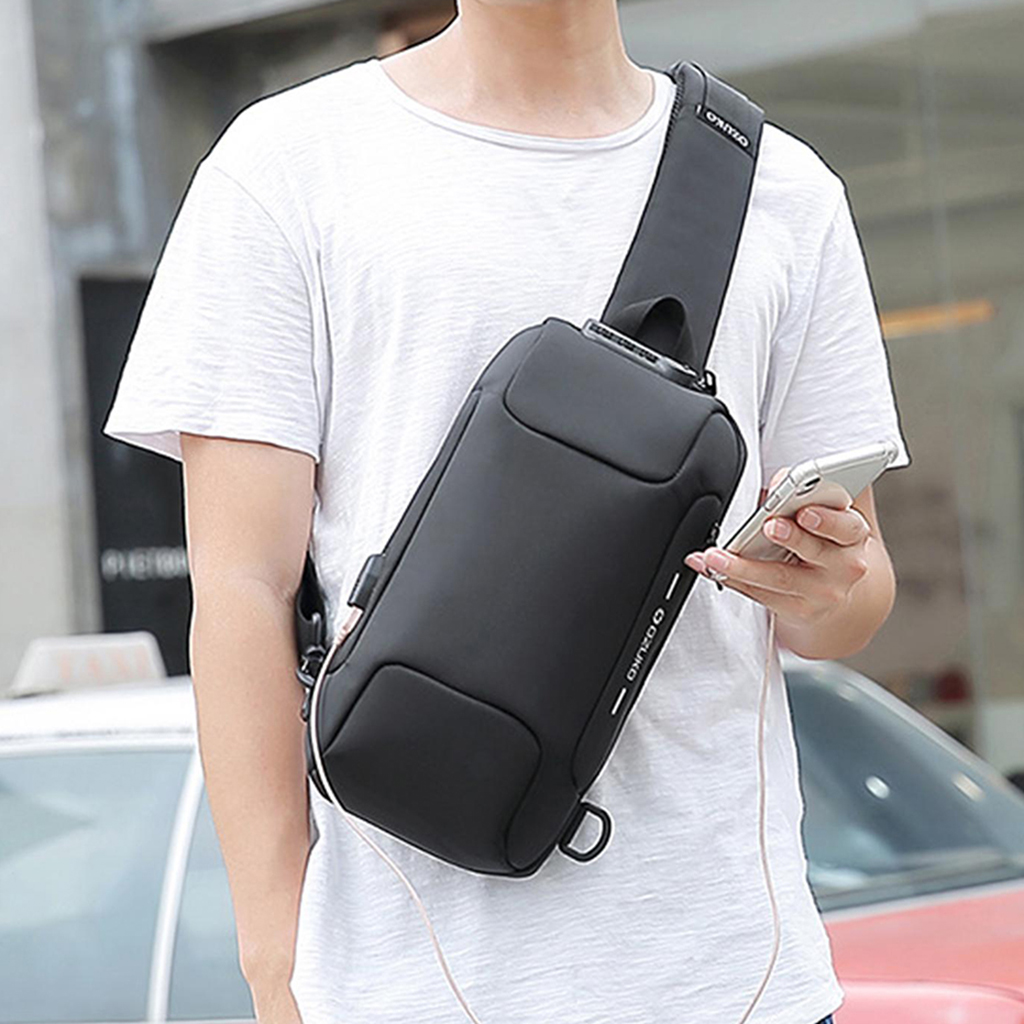 Sling Bag Shoulder Waterproof with USB Charging Port for Men  camouflage