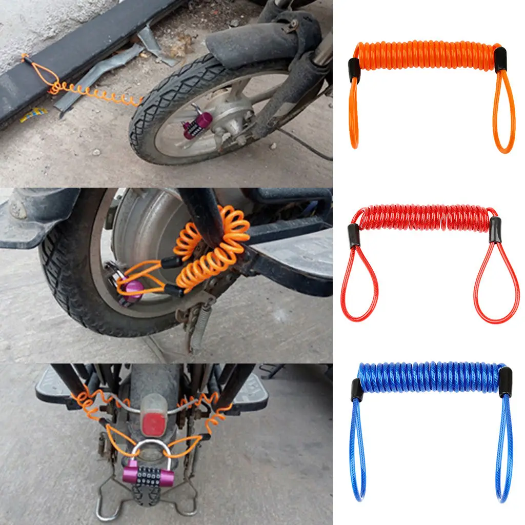 120cm Safety Security Anti Thief Motorbike Motorcycle Wheel Disc Brake Alarm Lock Reminder Spring Cable Lanyard - 3 Colors