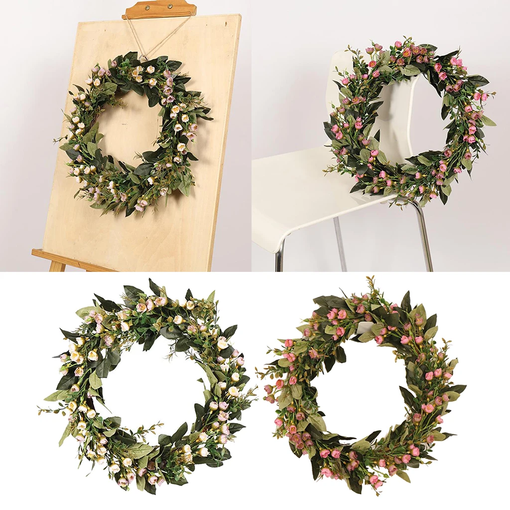 Wreath 16Inch Artificial Green Leaves Wreath for Front Door Hanging Wall Window Wedding Party Decoration