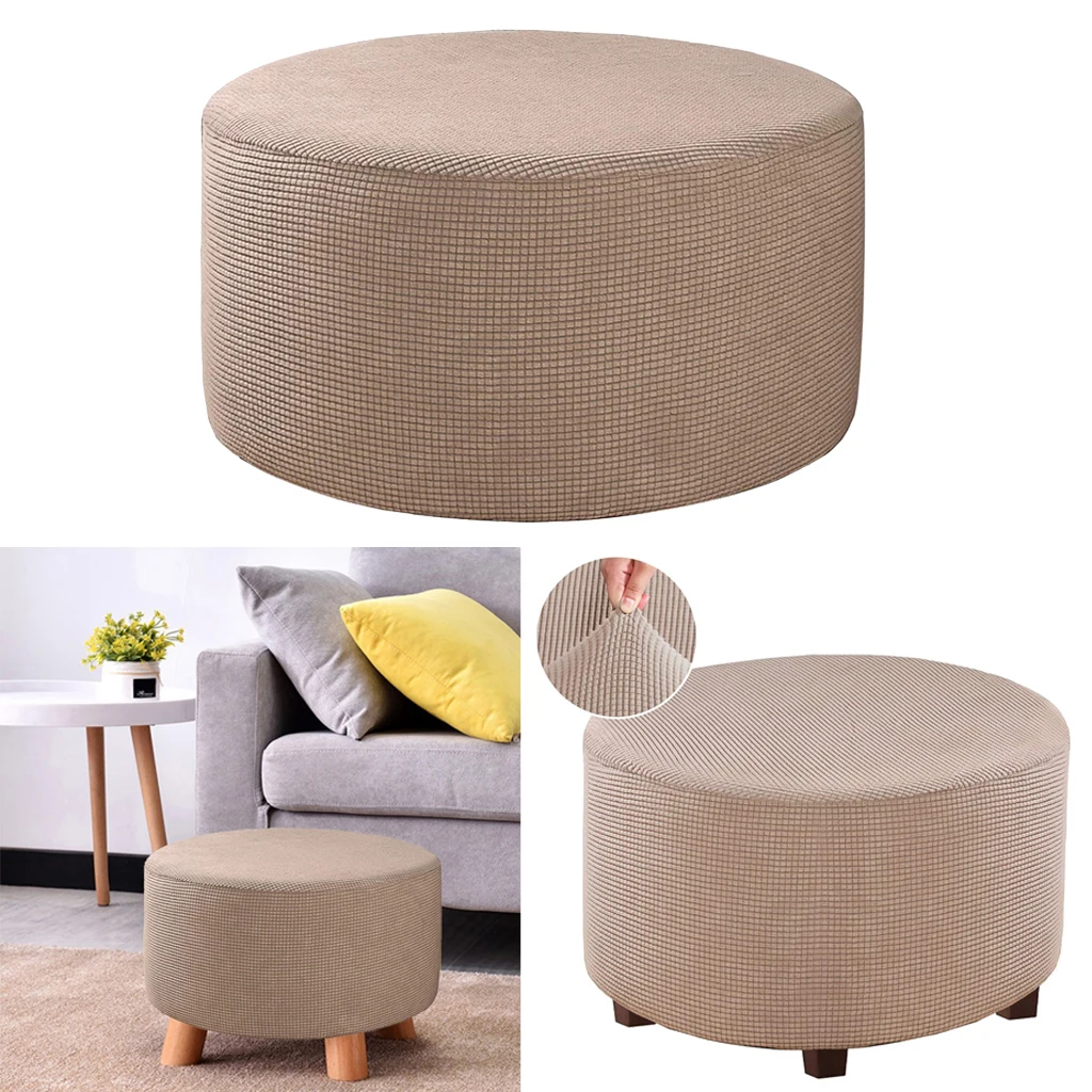 Storage Ottoman Slipcover Protector Spandex Elastic Round Footstool Sofa Slip Cover for Foot Rest Stool Furniture
