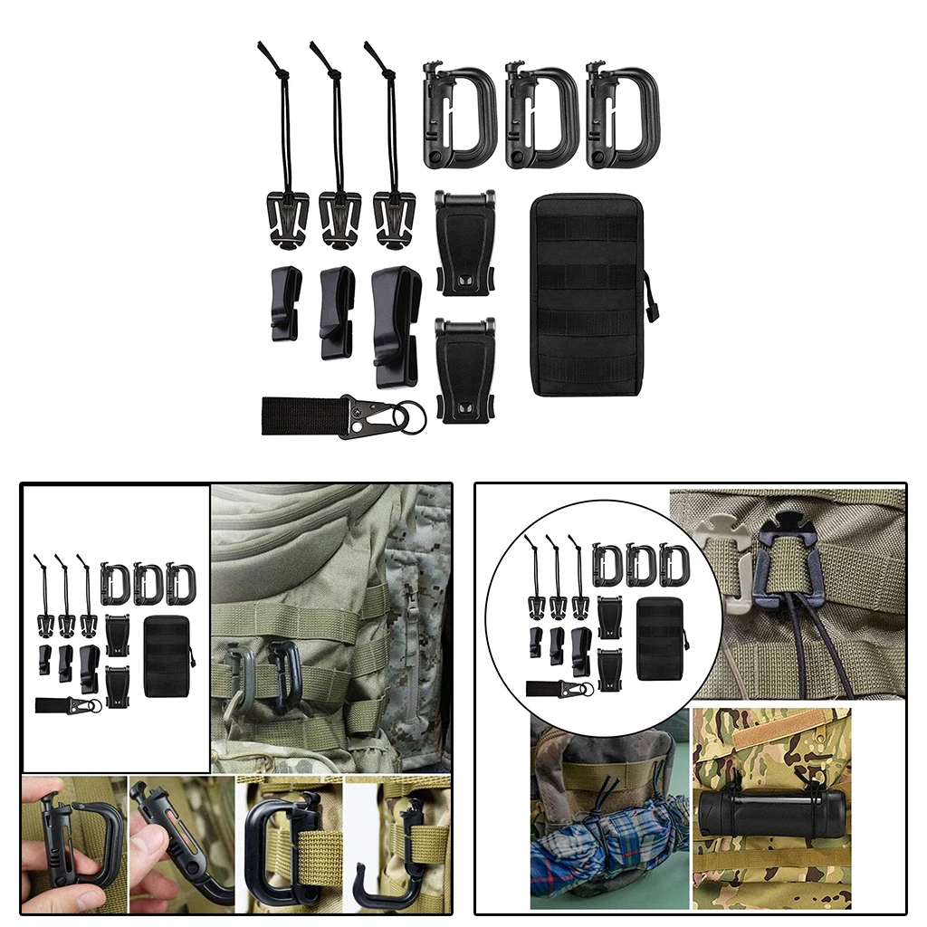 Kit of 13 Molle Attachments for  Belt Webbing Key Ring D-Ring Clip