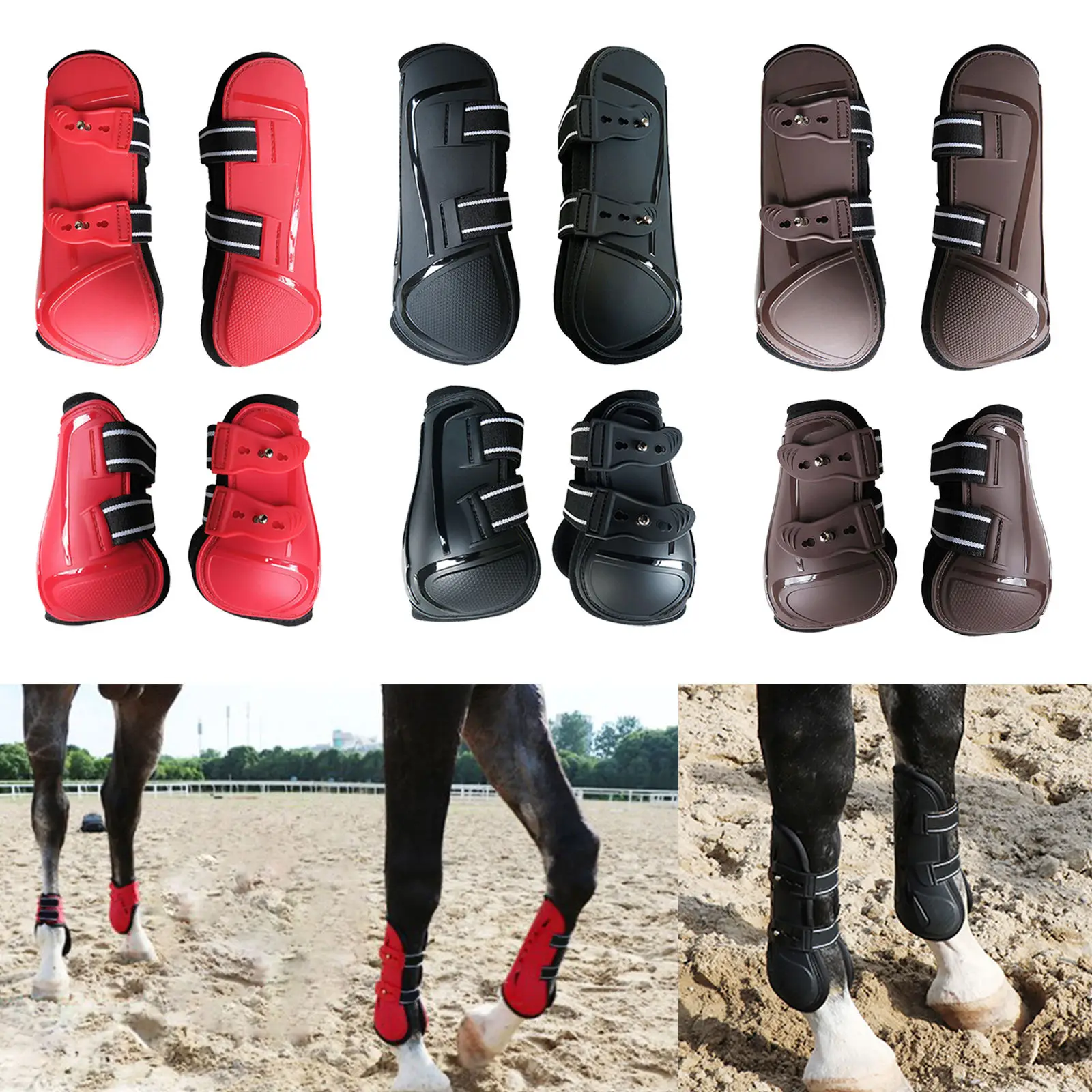 1 Pair Front/Hind Legs Jumping Tendon Horses Boots, Secure Leg Protection, Durable Dressage Horse Riding Equestrian Equipment