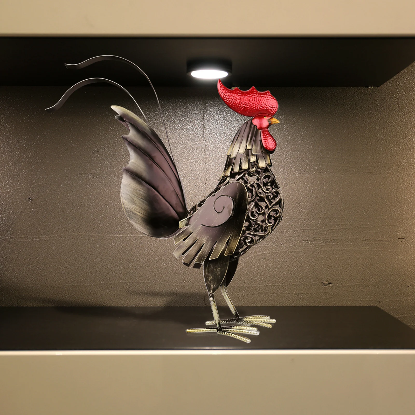 Carved Metal Rooster Sculpture Figurine Handicraft Home Table Decor Crafts