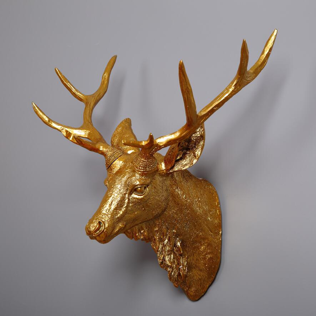 Deer Head Moose Antlers Wall Mount Sculpture Living Room Bedroom Ornaments