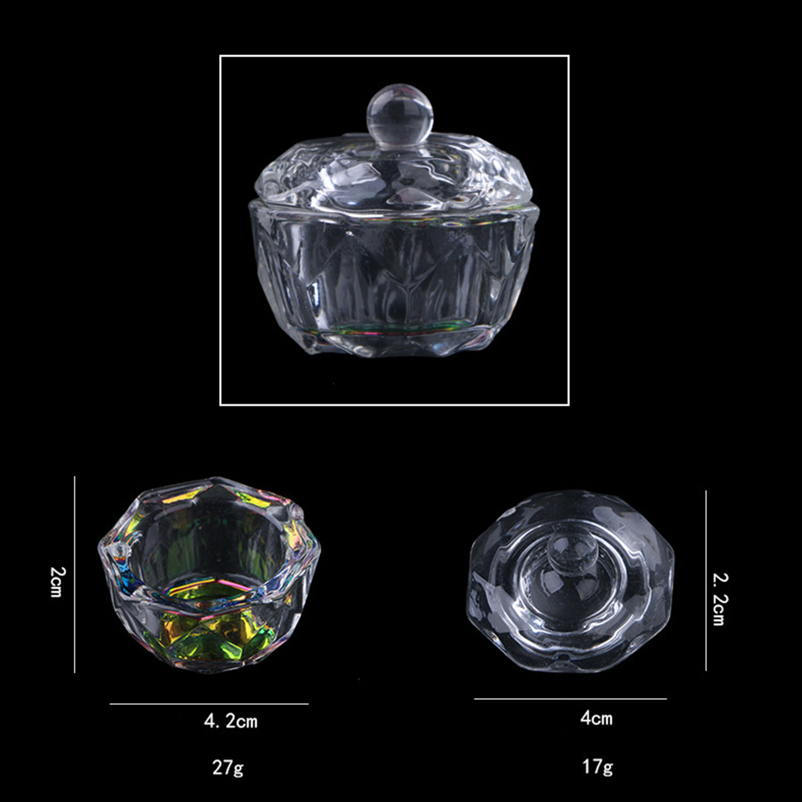 Liquid Powder Dappen Dish Crystal Glassware with Lid for Nail Art Dappen Dish Bowl Glass Crystal Cup Glassware