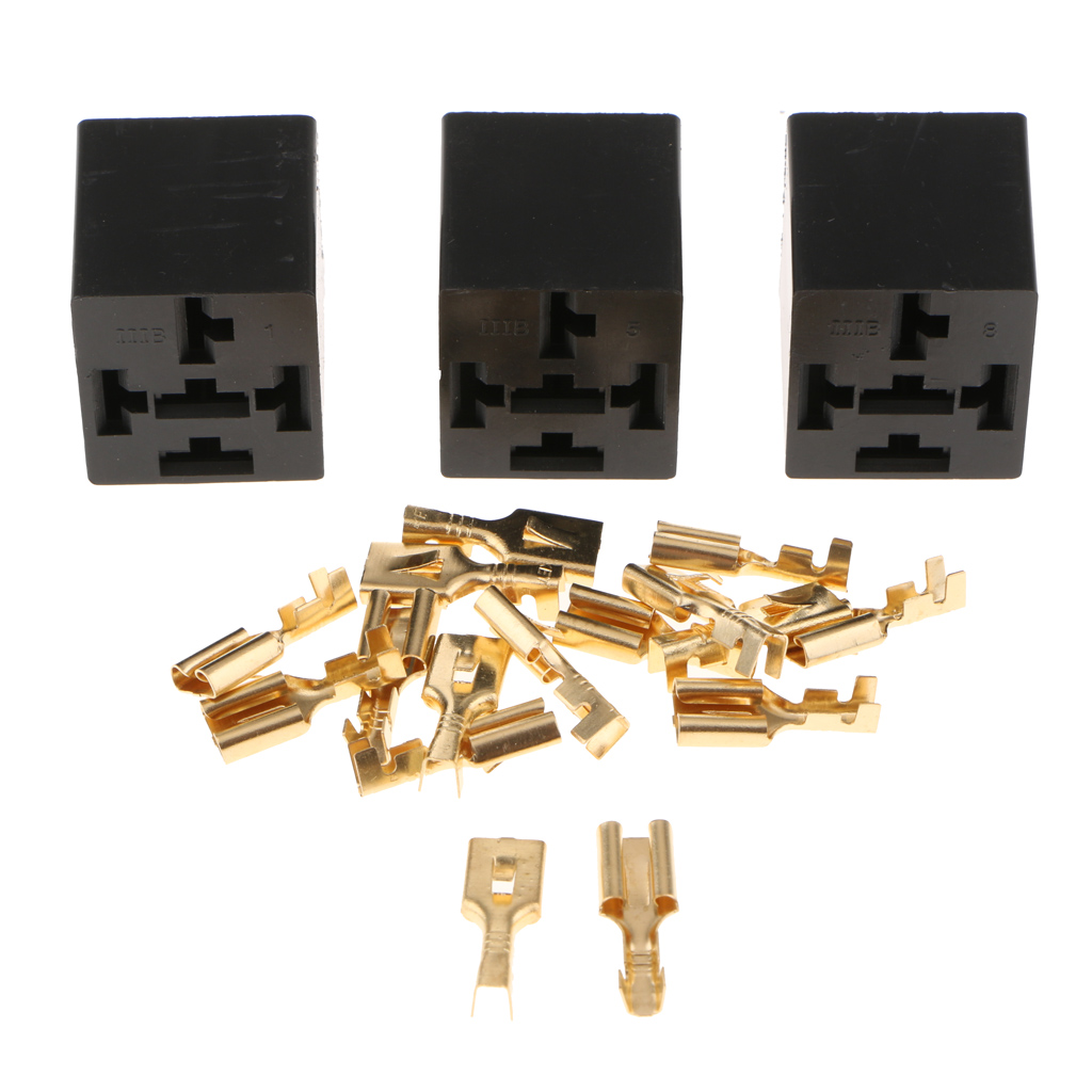 3 Pieces 5 Pin Car Automotive Relay Socket Holder Connector With 15 Terminals 40A