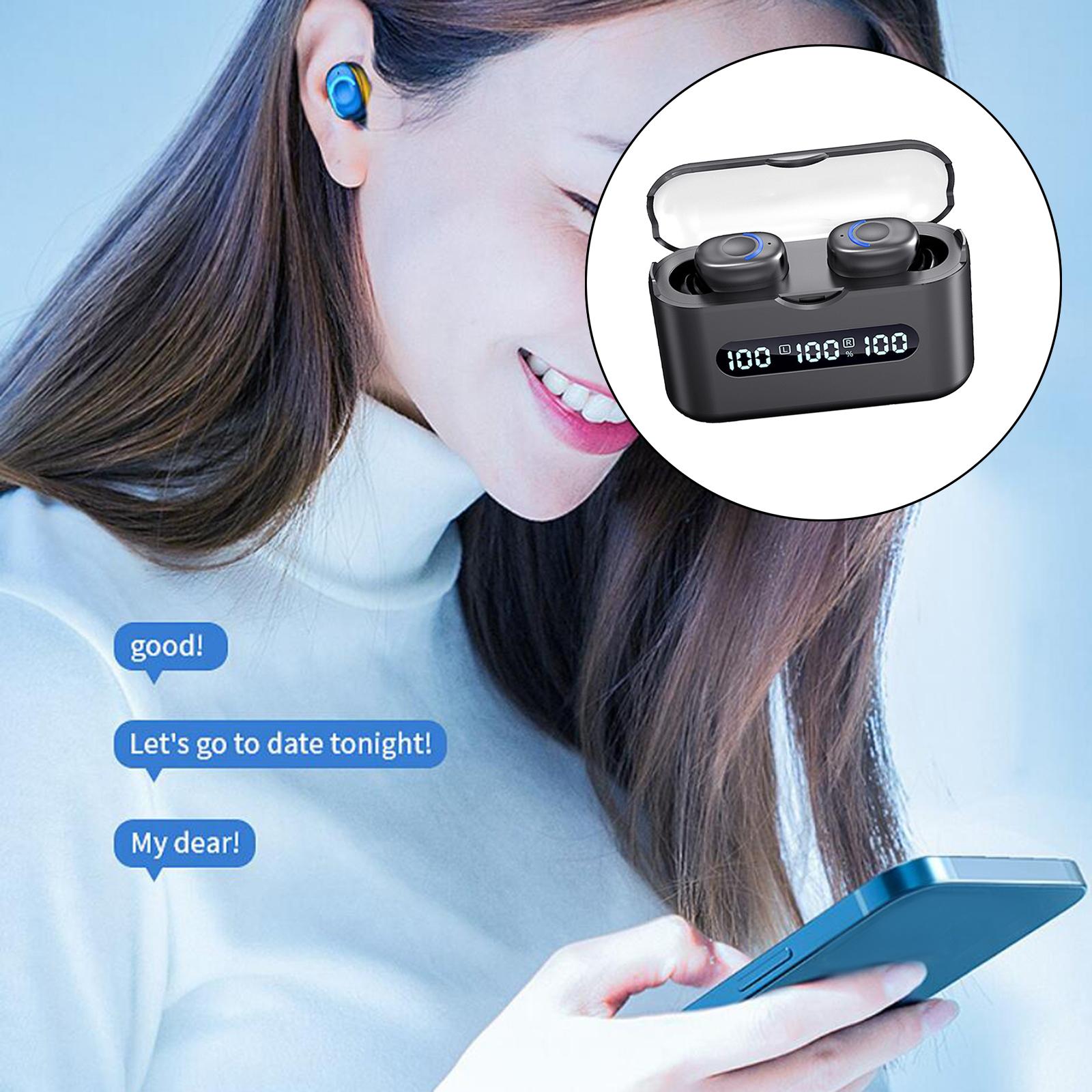 V5.2 Earbuds with Charging Case Touch Control True Wireless LCD Display Surround ABS Earbuds for Running Game Business Laptop PC