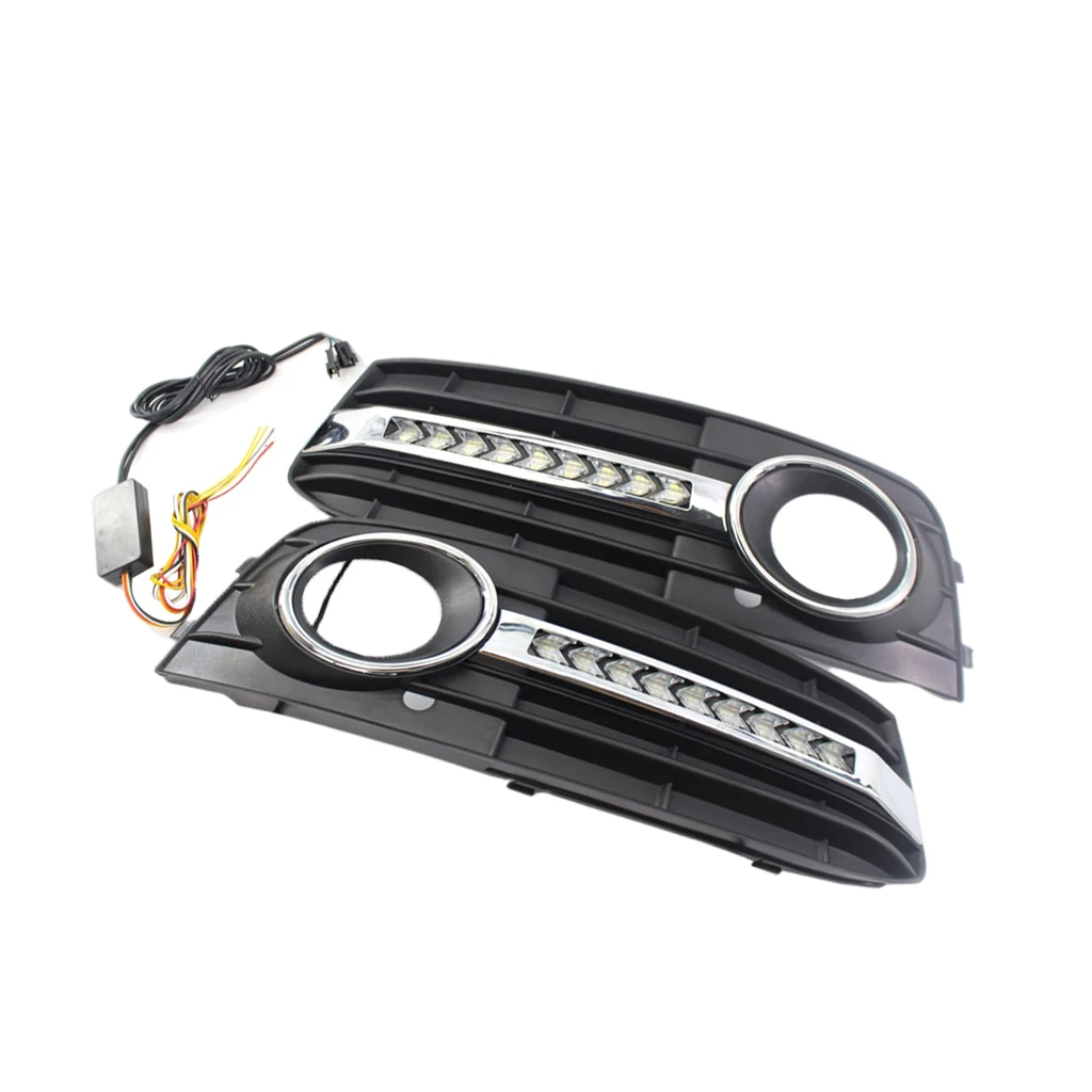 Left Right Flowing LED Fog Light Cover for Audi A4 B8 09-11 DRL Grille Black