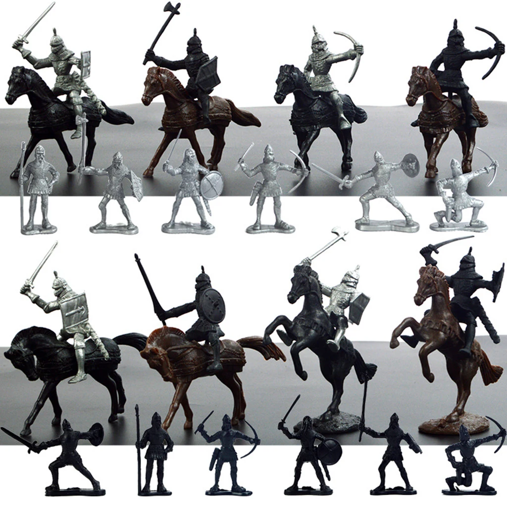 28x Medieval Knights Warriors Horses Kids Toy Figures Static Model Playset