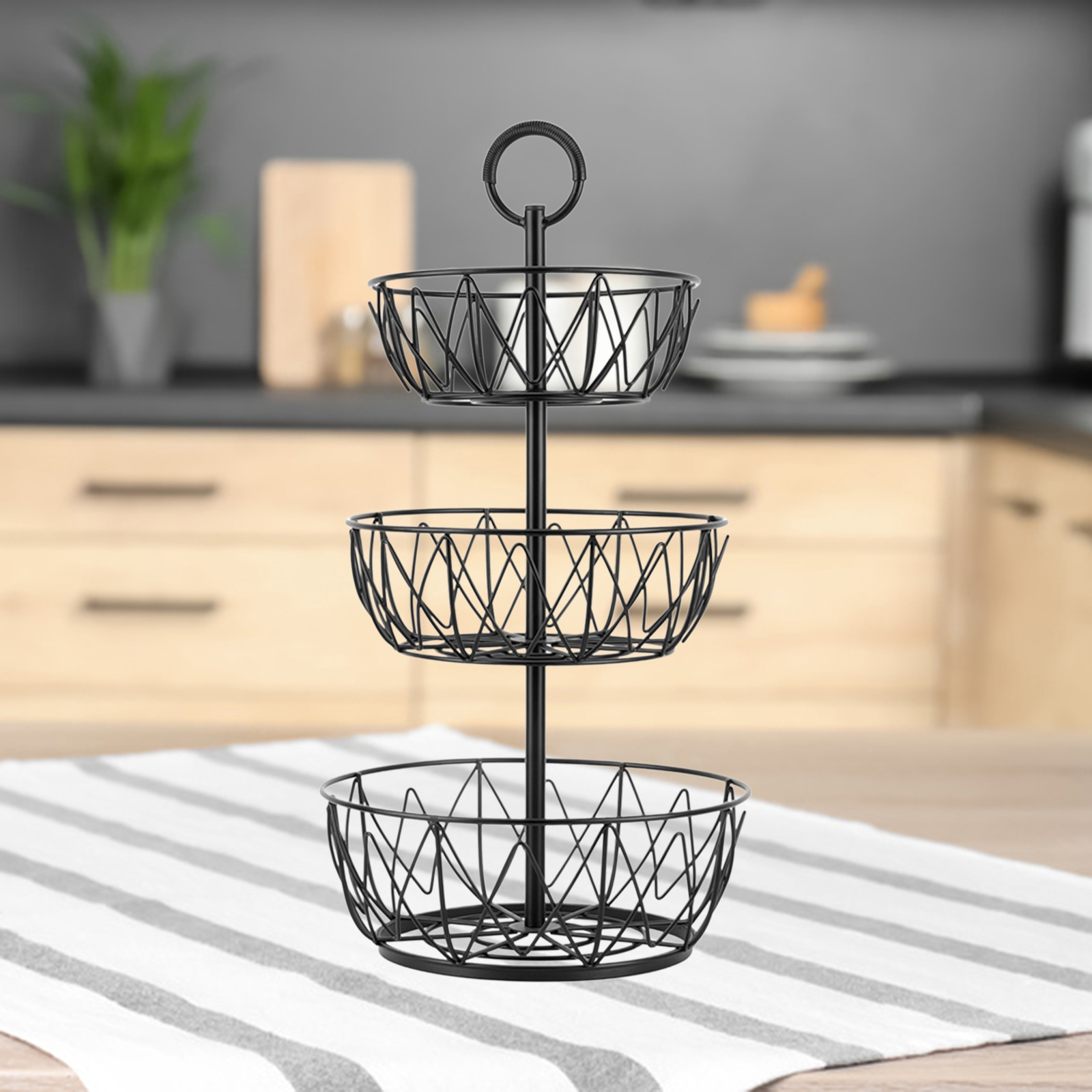 3 Tier Black Fruit Basket Holder Tabletop Bowl Stand for Vegetables Snacks Retro Home Party Festival Cake Tool Supplies