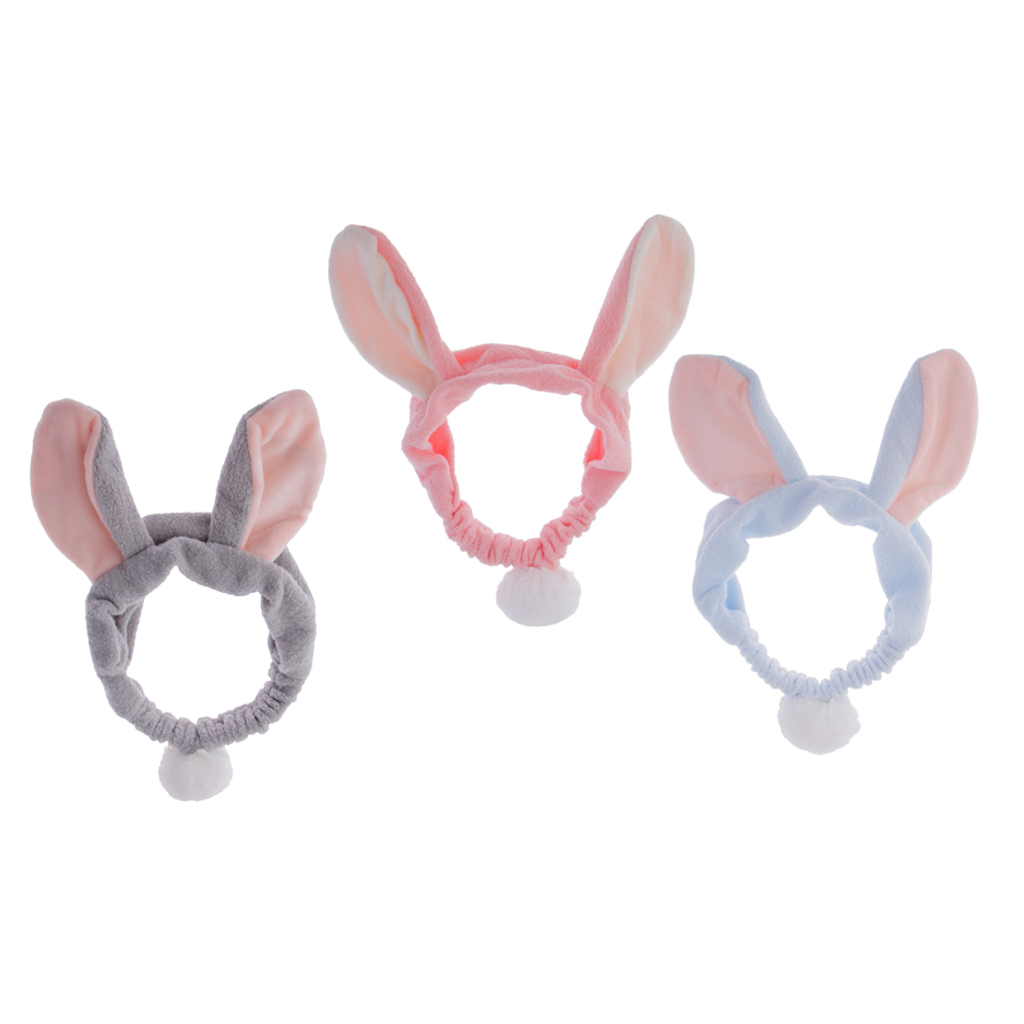 Lovely Headband Rabbit Ears Cute  Tails Hair Band Soft Flocking Head Wrap Makeup Headwear