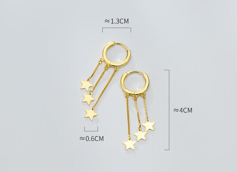 VOQ Neue Mode Stern Quaste Kleine Creolen Damen Weiblichkeit 14K Gold Anhänger Ohrringe Schmuck – Detail 9