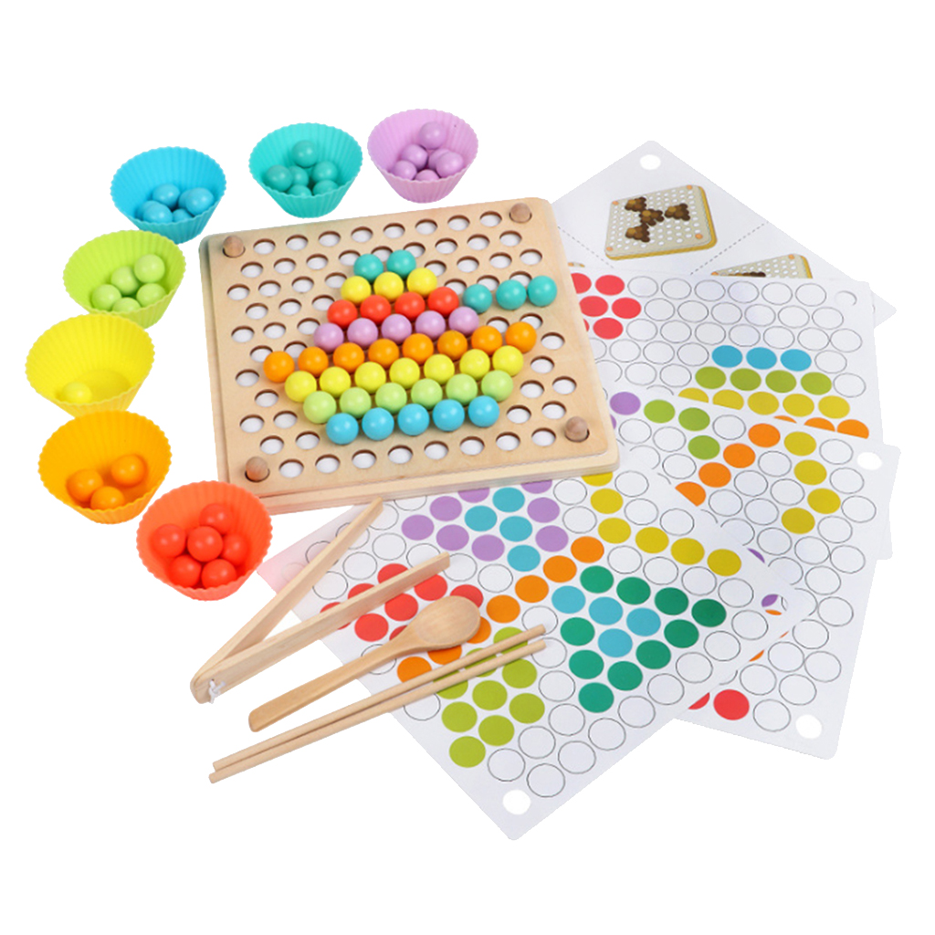 Education Puzzle Toy, Montessori Wooden Clip Beads Learning Toys Table Games, Toddlers Matching Game