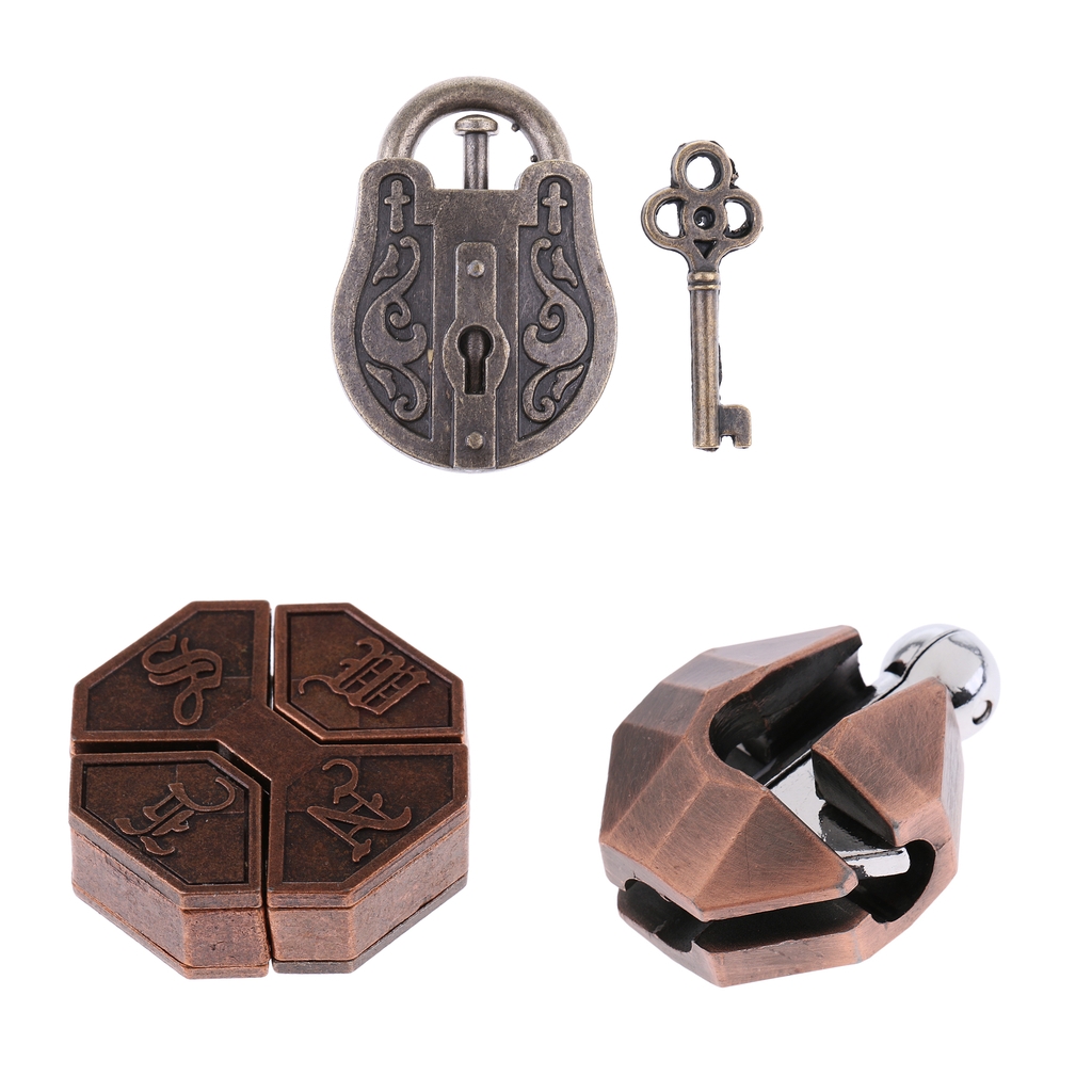 3x Vintage Lock Puzzles Brain Teaser Kids Mind Game Toy IQ Test Magic Trick