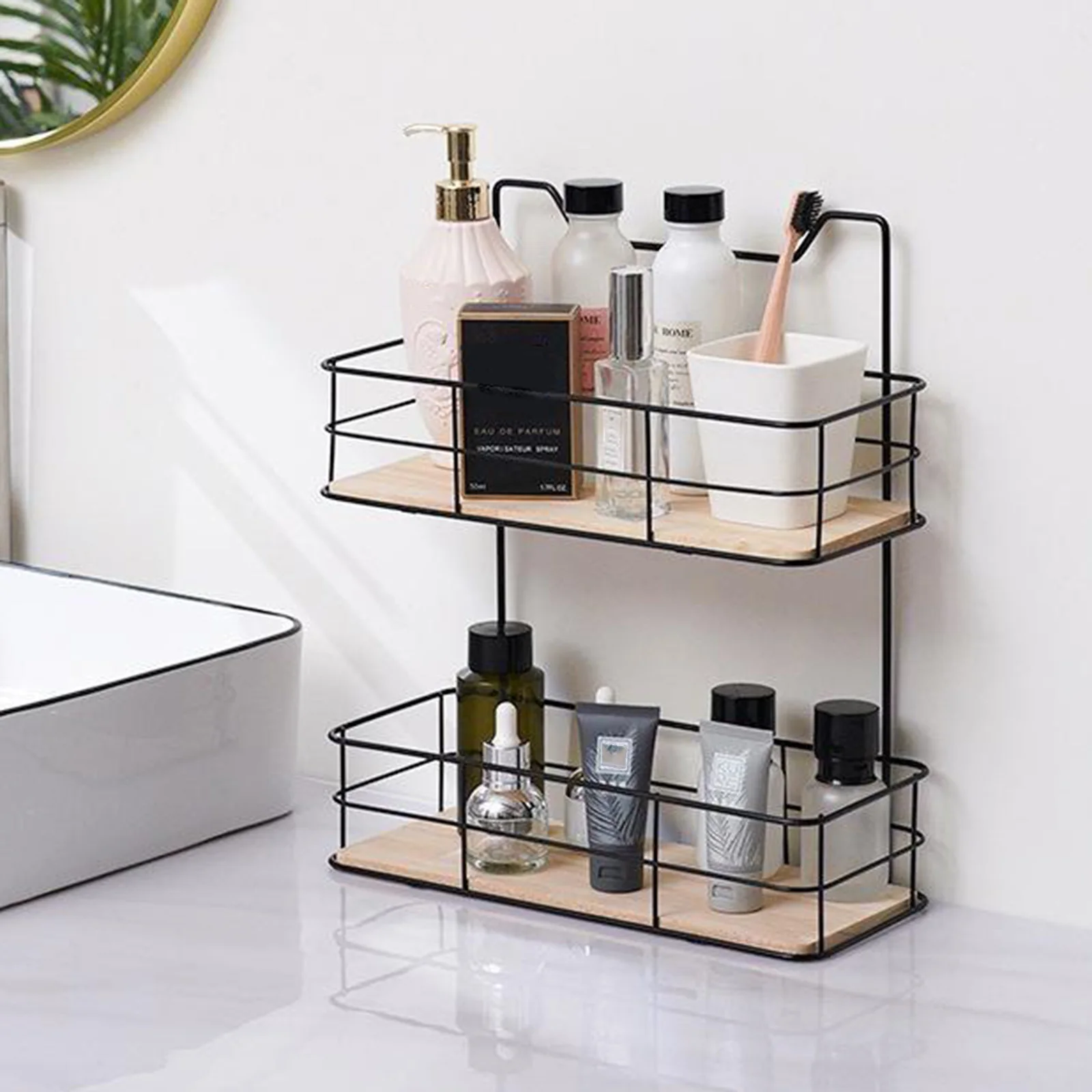Minimalist Bathroom Iron Storage Shelf 2 Layer Punch-Free Baskets Alblums Toiletries Towels Cosmetics Organization Holder