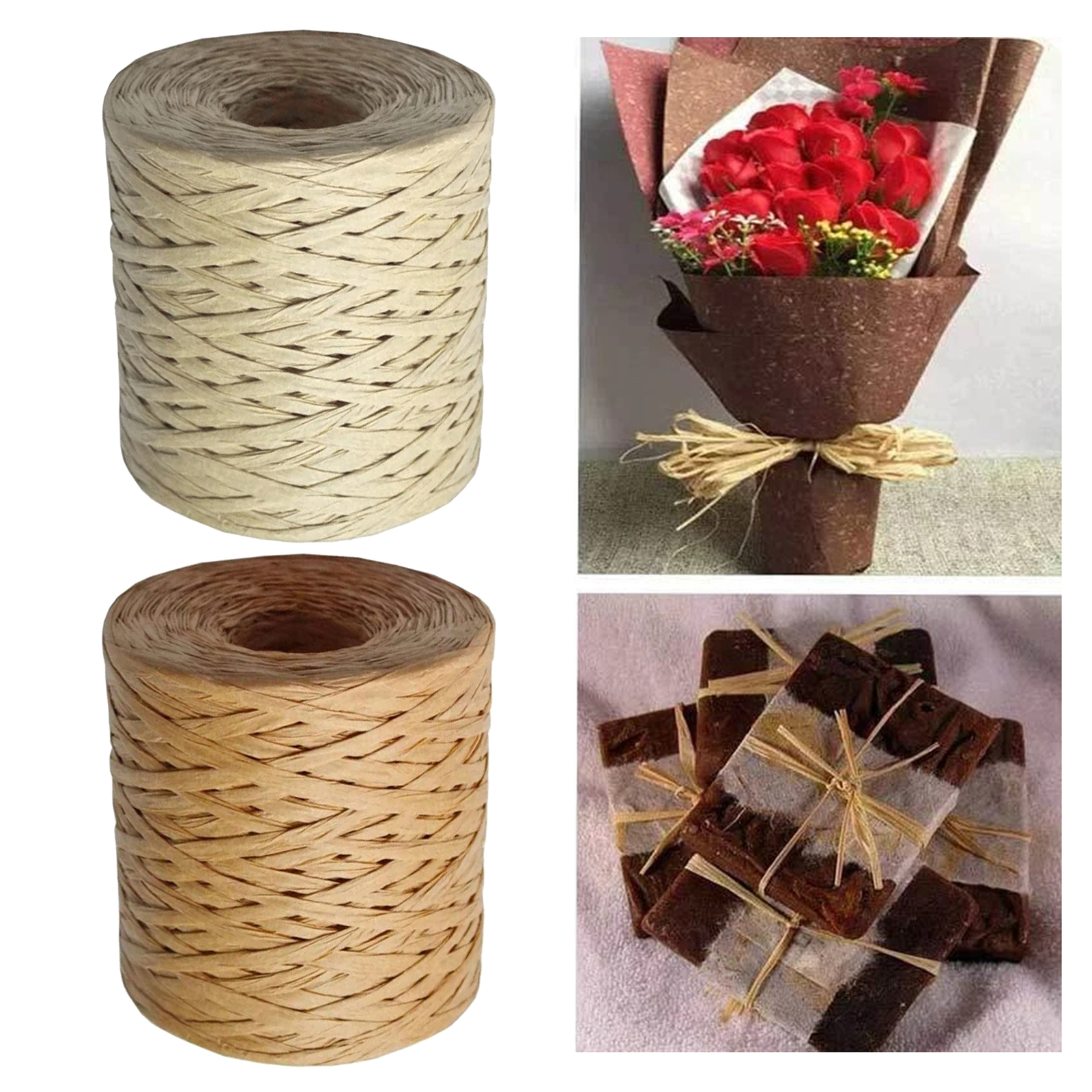 200m Raffia Paper Ribbon Roll Eco-friendly Recyclable Twine Cord for Valentines Gift Wrapping Bouquets Decoration Weaving