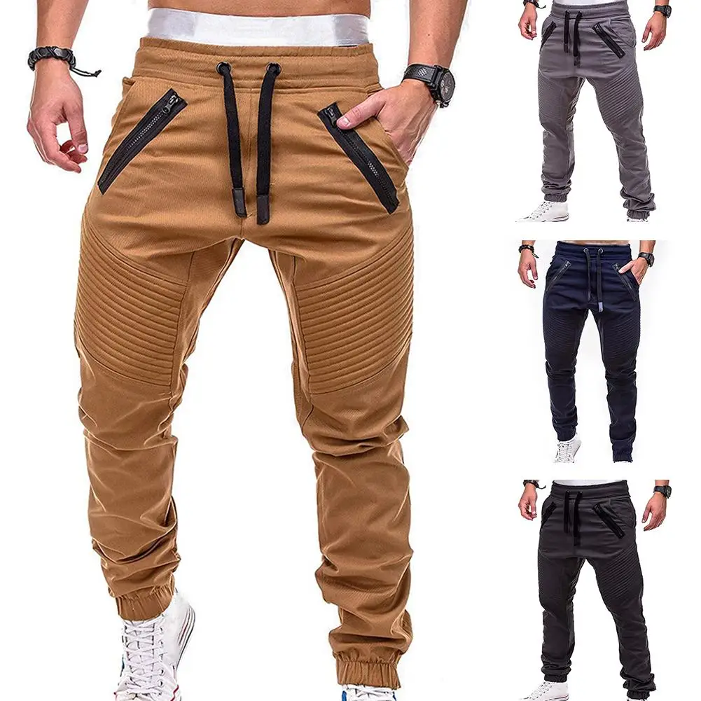 mens short sets Men Fashion Drawstring Zip Strips Pockets Ankle Tied Long Pants Sports Trousers mens set